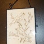 Pyrogravure sur tissu recto cadre avec hibou