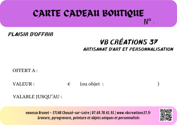Carte cadeau boutique